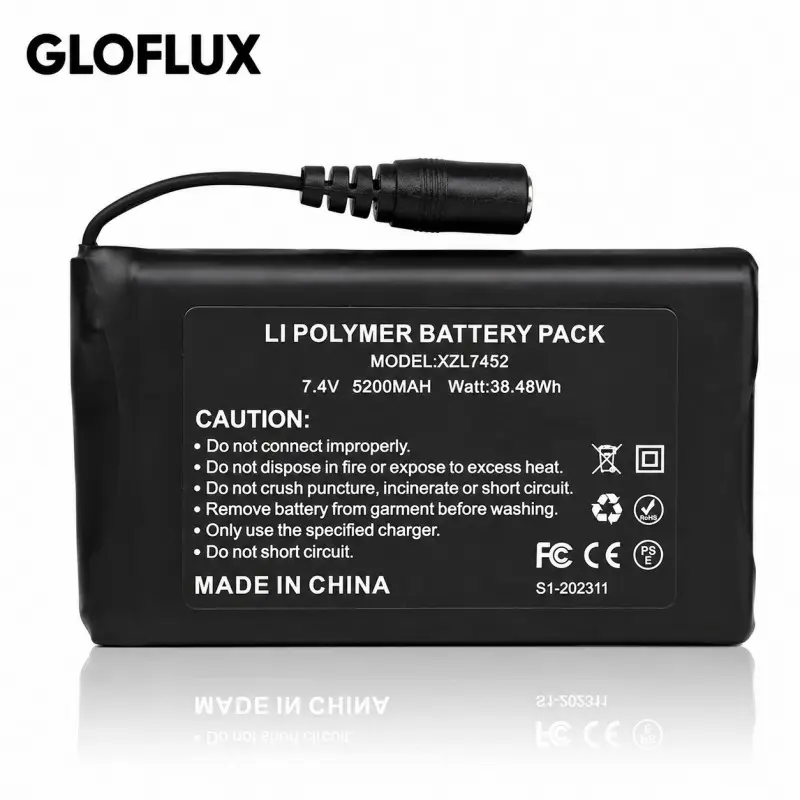 Batterie lithium polymère rechargeable 7,4V 5200mAh pour vêtements chauffants