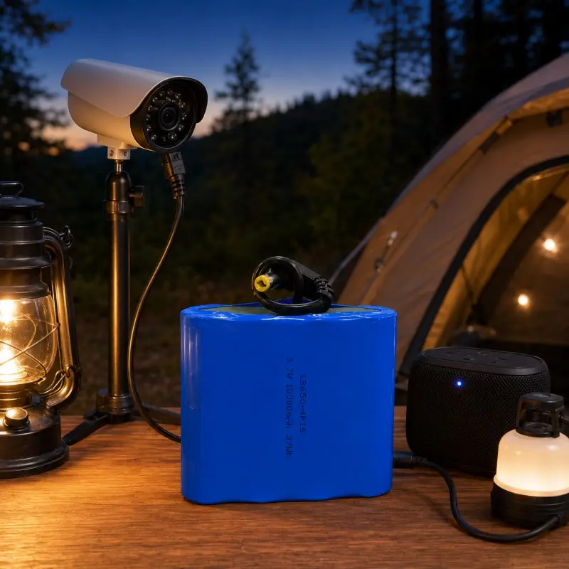 Pack batterie rechargeable 3,7V 10000mAh alimentant l’appareil photo, le haut-parleur et les accessoires de camping extérieurs