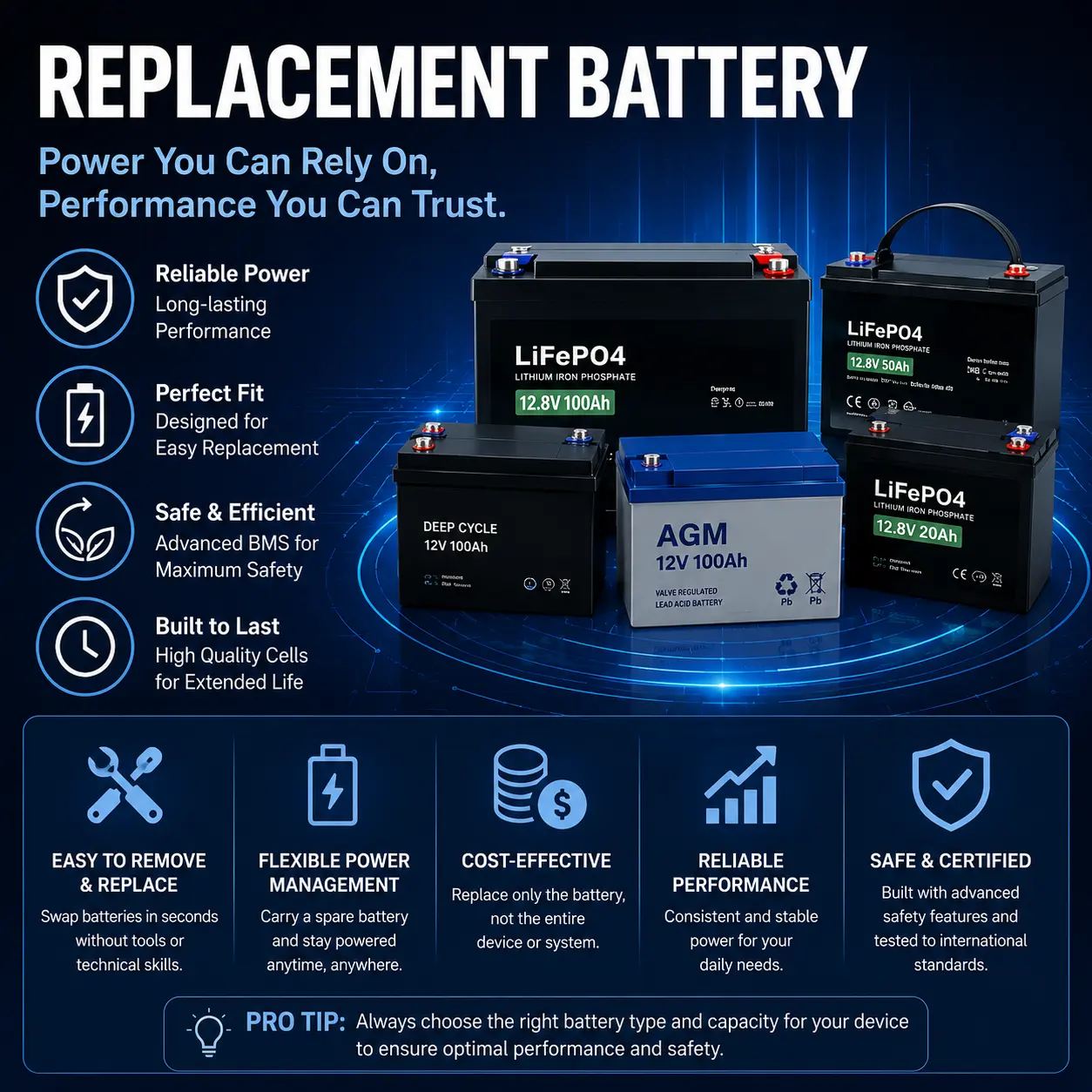 Batterie de remplacement amovible