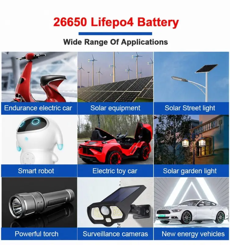 Batterie rechargeable 26650 LiFePO4 pour systèmes de stockage d’énergie