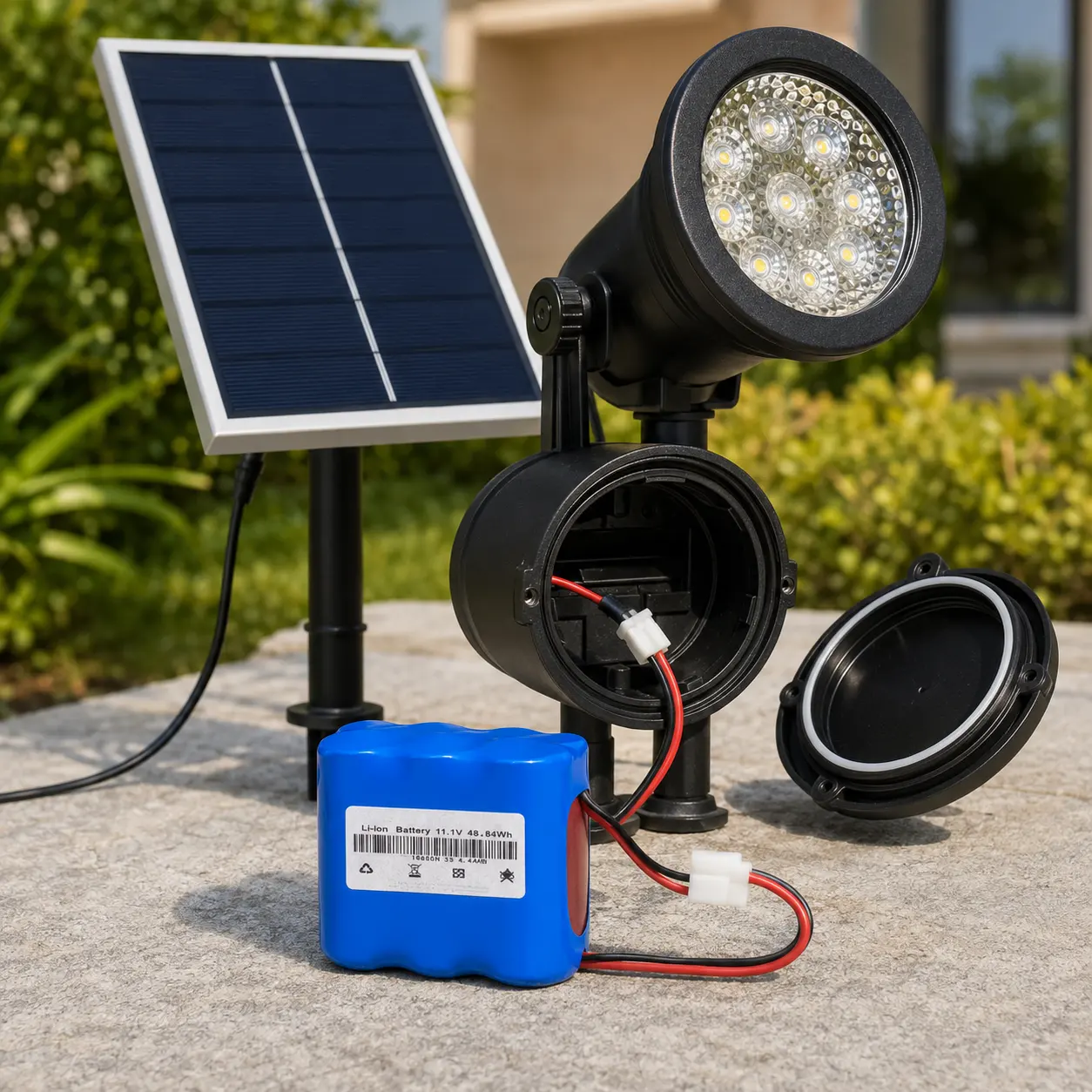 Pack batterie solaire avec connecteur et éclairage extérieur