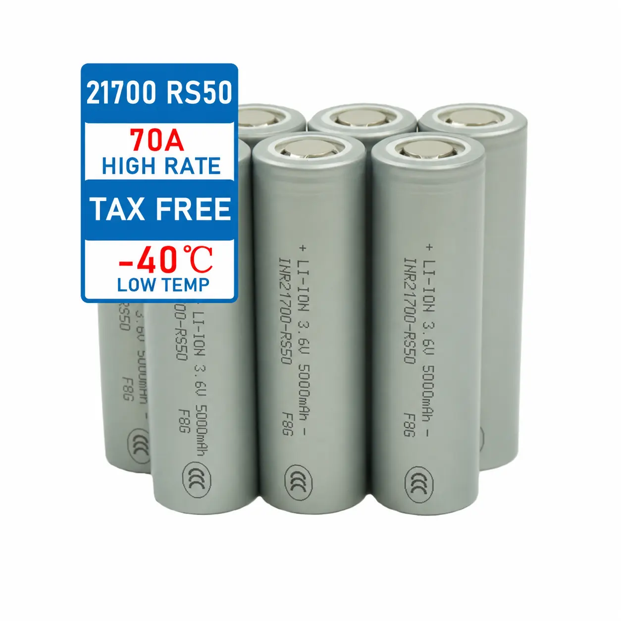 INR21700 RS50 5000mAh batterie lithium-ion à haut débit avec décharge de 70A